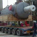 STGO Cat 4 heavy lift road transportation in action loading out 120 tonne saddled vessel