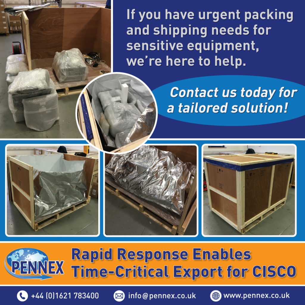 our mobile packing team responded fast to support CISCO — packing sensitive computer equipment on-site for urgent export to Thailand.
